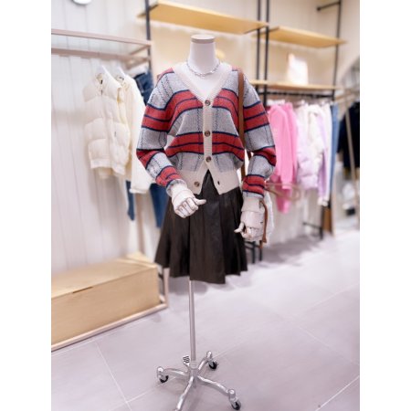 모헤어 체크 조직 가디건