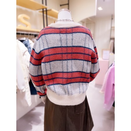 모헤어 체크 조직 가디건