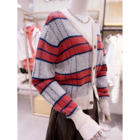 모헤어 체크 조직 가디건