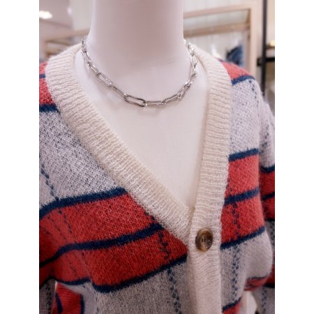 모헤어 체크 조직 가디건