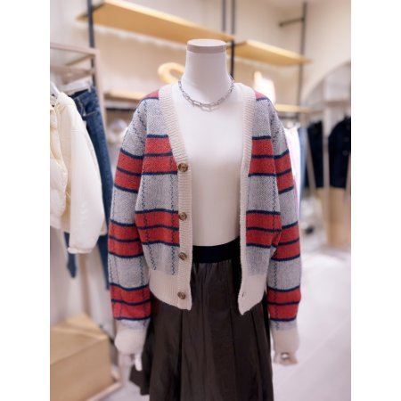 모헤어 체크 조직 가디건