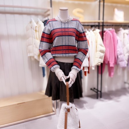 모헤어 체크조직 니트 풀오버