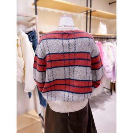 모헤어 체크조직 니트 풀오버