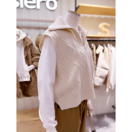 반집업 카라 꽈배기 와이드핏 베스트