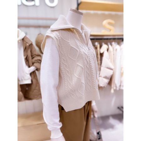 반집업 카라 꽈배기 와이드핏 베스트