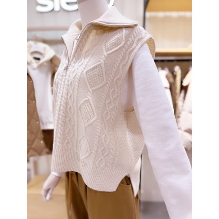 반집업 카라 꽈배기 와이드핏 베스트