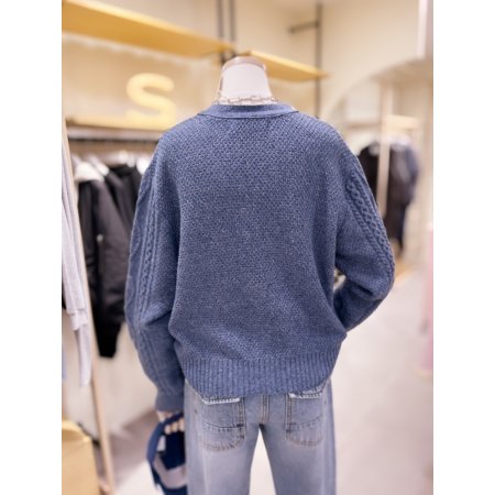 S가죽 패치 꽈배기 니트 가디건