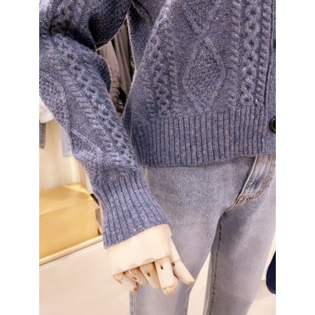 S가죽 패치 꽈배기 니트 가디건