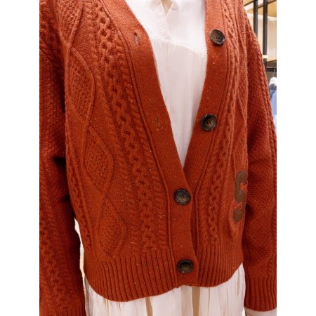 S가죽 패치 꽈배기 니트 가디건