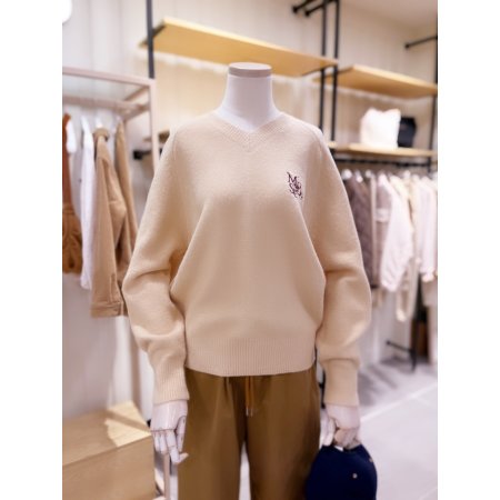 V넥 루즈핏 자수 니트 풀오버