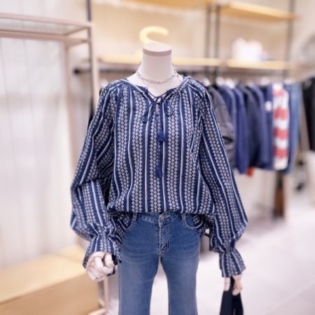 제원단 허리 밸트 패턴물 블라우스