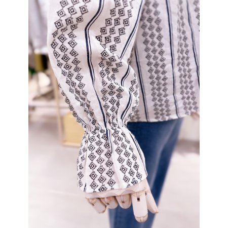 제원단 허리 밸트 패턴물 블라우스