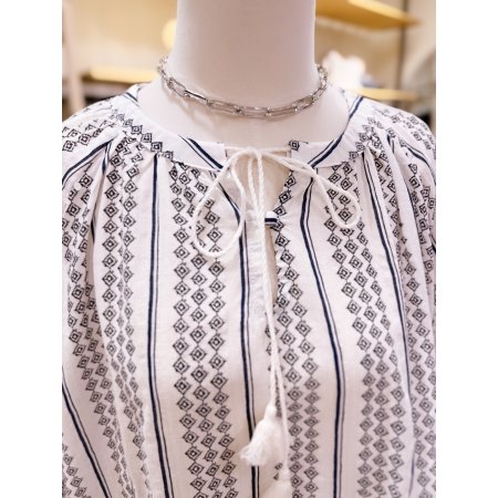 제원단 허리 밸트 패턴물 블라우스