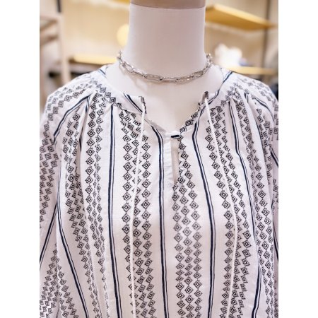 제원단 허리 밸트 패턴물 블라우스