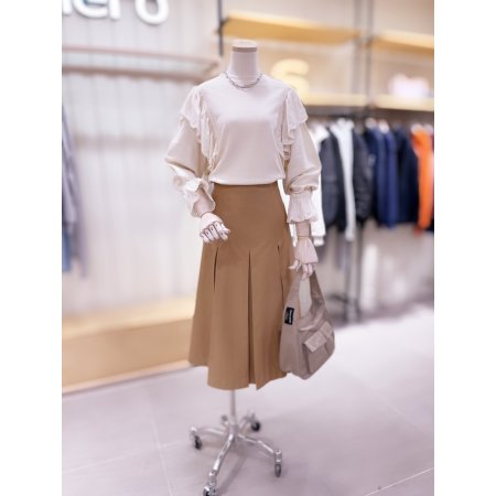 맞턱 디테일 미디 기장 스커트