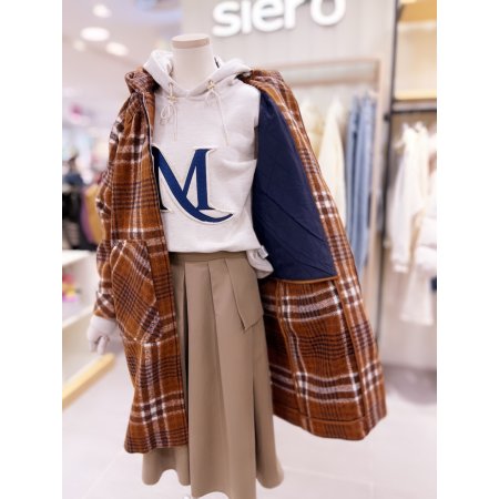 캥거루 포켓 체크 후드 롱 코트