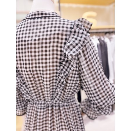 러프 레이스 테잎 체크 쉬폰 원피스