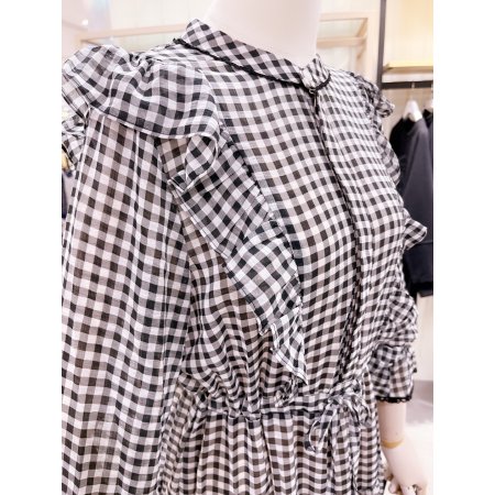 러프 레이스 테잎 체크 쉬폰 원피스