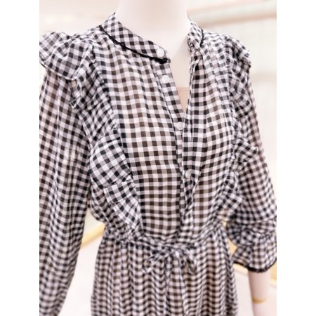 러프 레이스 테잎 체크 쉬폰 원피스