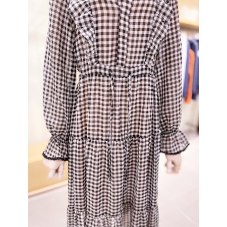 러프 레이스 테잎 체크 쉬폰 원피스