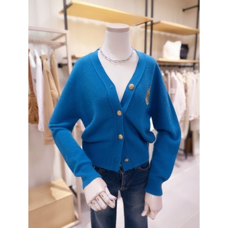 퍼프소매 홀가먼트 니트 크롭 가디건