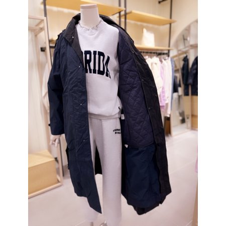 배색포인트 퀼팅 라이너 롱 점퍼