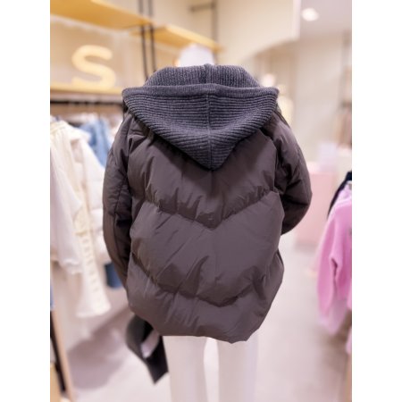 니트후드 크랍 사선 다운 점퍼