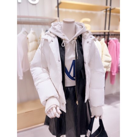 니트후드 크랍 사선 다운 점퍼