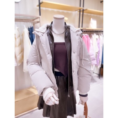 니트후드 크랍 사선 다운 점퍼