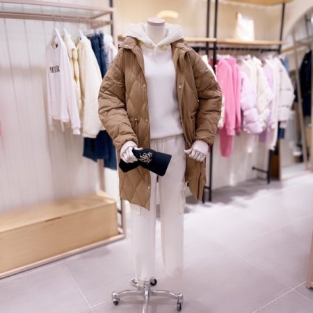 허리스트링 야상형 퀼팅 다운 롱 점퍼