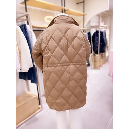 허리스트링 야상형 퀼팅 다운 롱 점퍼