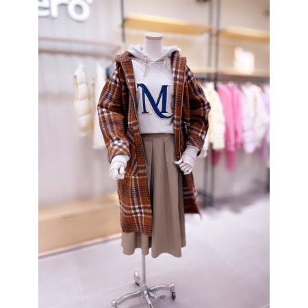 캥거루 포켓 체크 후드 코트