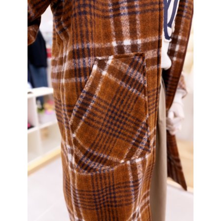 캥거루 포켓 체크 후드 코트