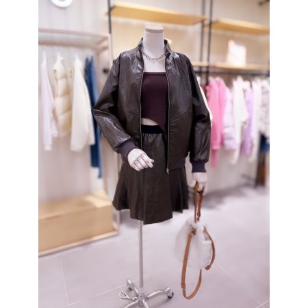 에코레더 허리밴딩 플리츠 미니 스커트