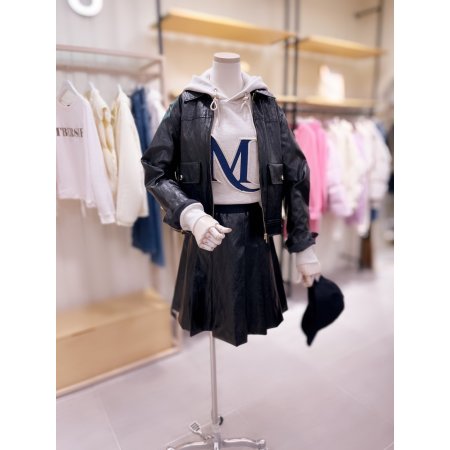 허리밴딩 에코레더 플리츠 미니 스커트