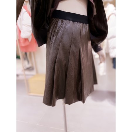 허리밴딩 에코레더 플리츠 미니 스커트