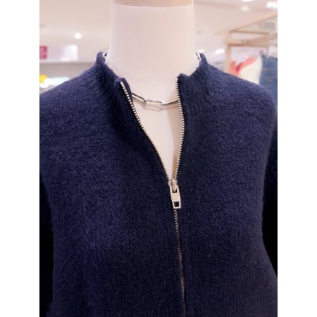 라운드넥 부클 니트 집업