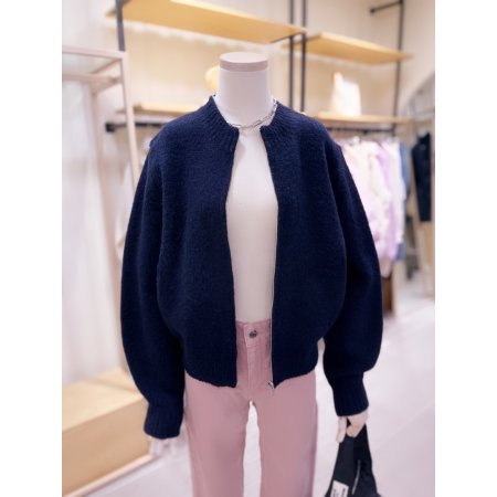 라운드넥 부클 니트 집업