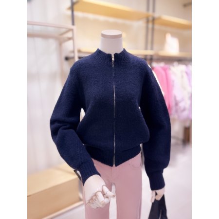 라운드넥 부클 니트 집업