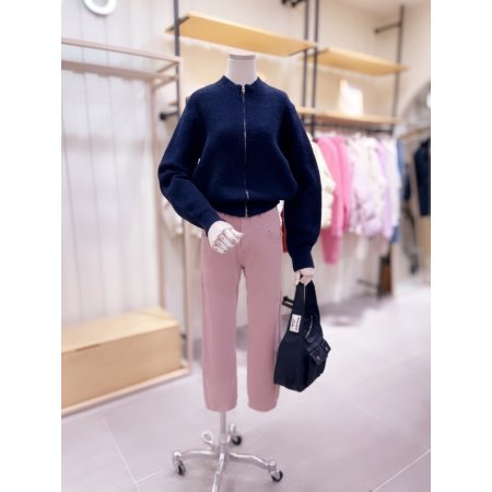 부클 라운드넥 니트 집업