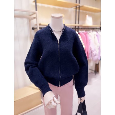 부클 라운드넥 니트 집업