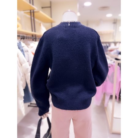 부클 라운드넥 니트 집업