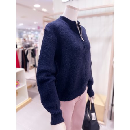 부클 라운드넥 니트 집업