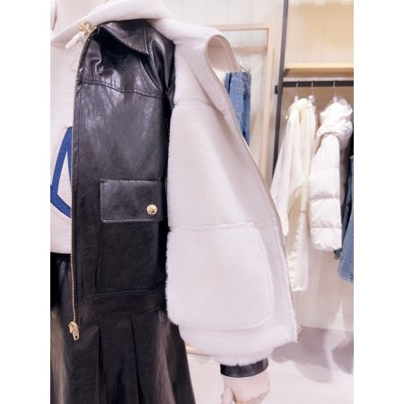 하이넥 카라 인조퍼 무스탕