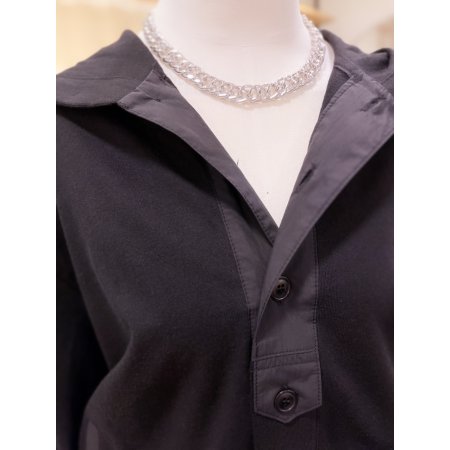 우븐배색 밑단스트링 후드 점퍼