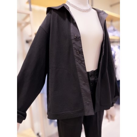 우븐배색 밑단스트링 후드 점퍼