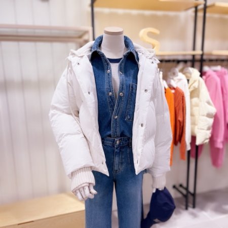 니트후드 사선 다운 점퍼