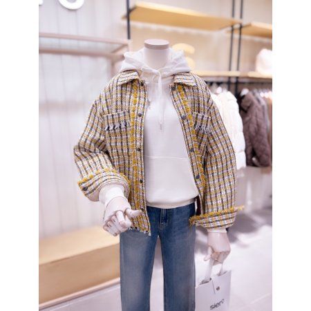 스냅 여밈 셔츠형 트위드 자켓