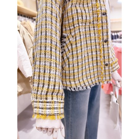 스냅 여밈 셔츠형 트위드 자켓