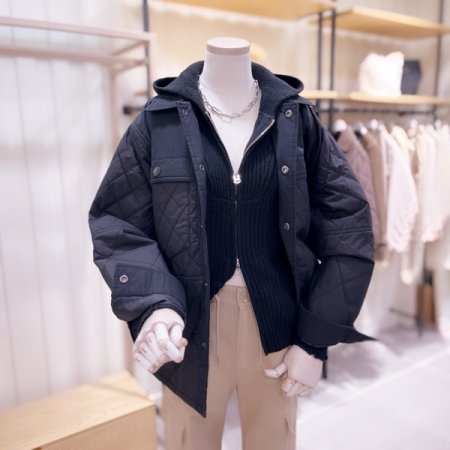 카라 워싱 다이아 퀼팅 점퍼